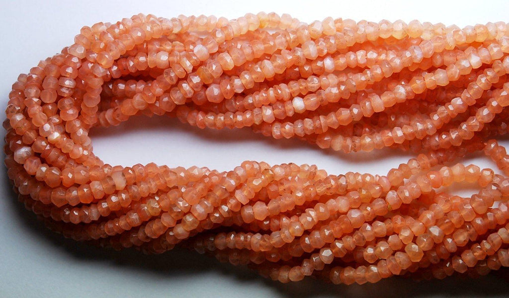2X14 Inches Long Strand Micro Faceted Rondelles Peach Moonstone Large Size 3.5-4mm - Jalvi & Co.
