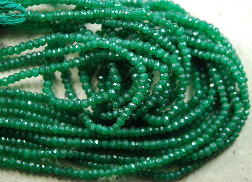2X14 Inches Strand Green Emerald Quartz Faceted Rondelle Size 3.5-4mm - Jalvi & Co.