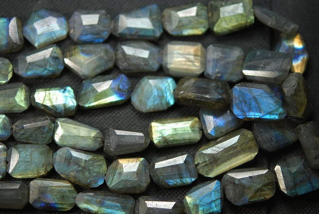 2X14 Inches, Super Blue Flash Labradorite Faceted Step Cut Nuggets 18-12mm Large Size - Jalvi & Co.