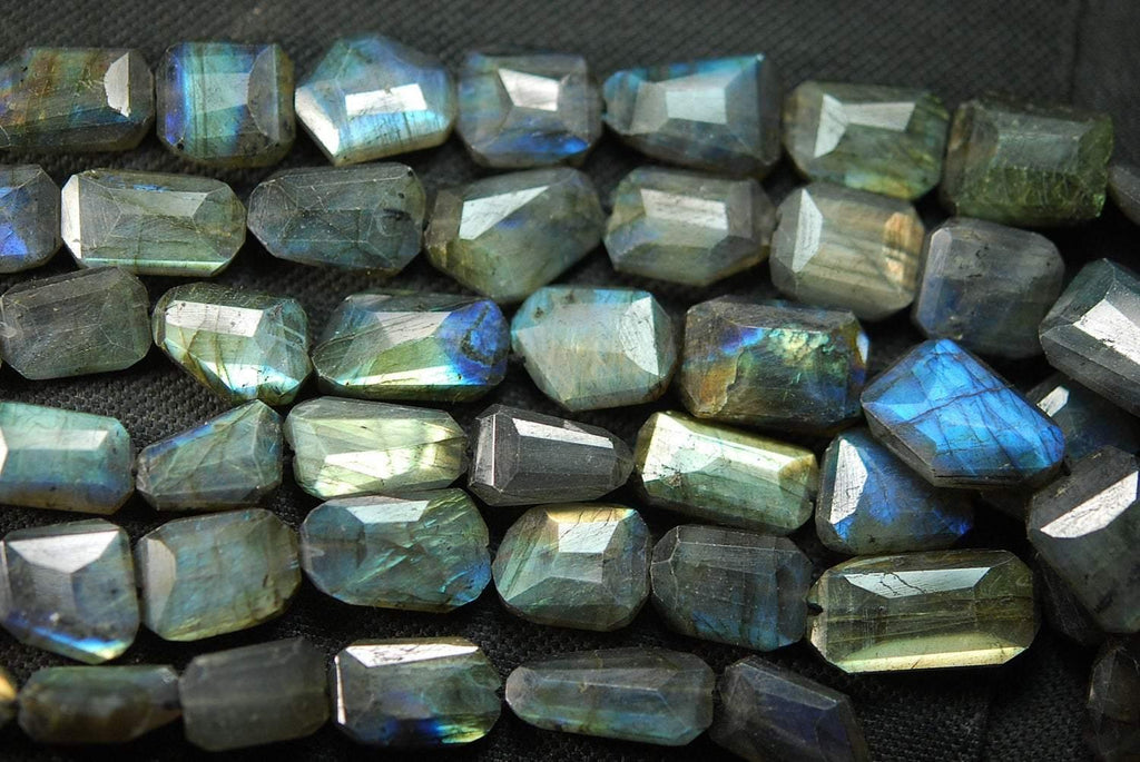 2X14 Inches, Super Blue Flash Labradorite Faceted Step Cut Nuggets 18-12mm Large Size - Jalvi & Co.