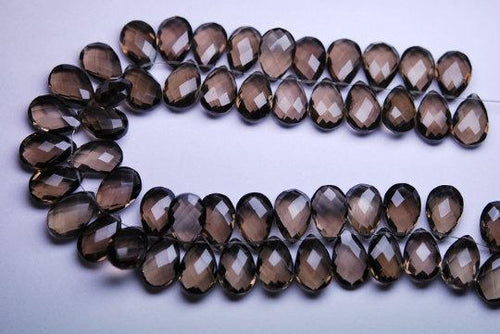 2X7 Inch Strand, Finest Quality,Matched Pair 12X8mm Size,Smoky Quartz Faceted Pear Shaped Briolettes - Jalvi & Co.