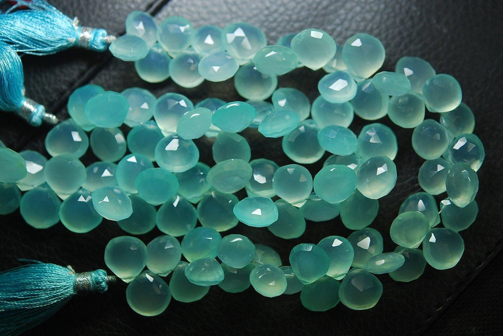 2X7 Inch Strand,Superb-Finest Quality Peru Aqua Chalcedony Faceted Heart Shape Briolettes, 10mm Size, - Jalvi & Co.