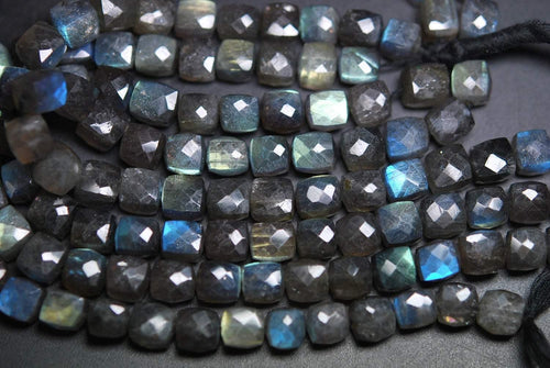 2X8 Inch Long Full Strand,Blue Flashy Mystic Labradorite Faceted 3D Cubes Box Beads, 7-8mm - Jalvi & Co.