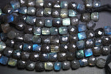 2X8 Inch Long Full Strand,Blue Flashy Mystic Labradorite Faceted 3D Cubes Box Beads, 7-8mm