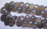 2X8 Inch Long Strand,Grey Chalcedony Faceted Heart Shape Briolettes, 10-11Superb-Finest Quality