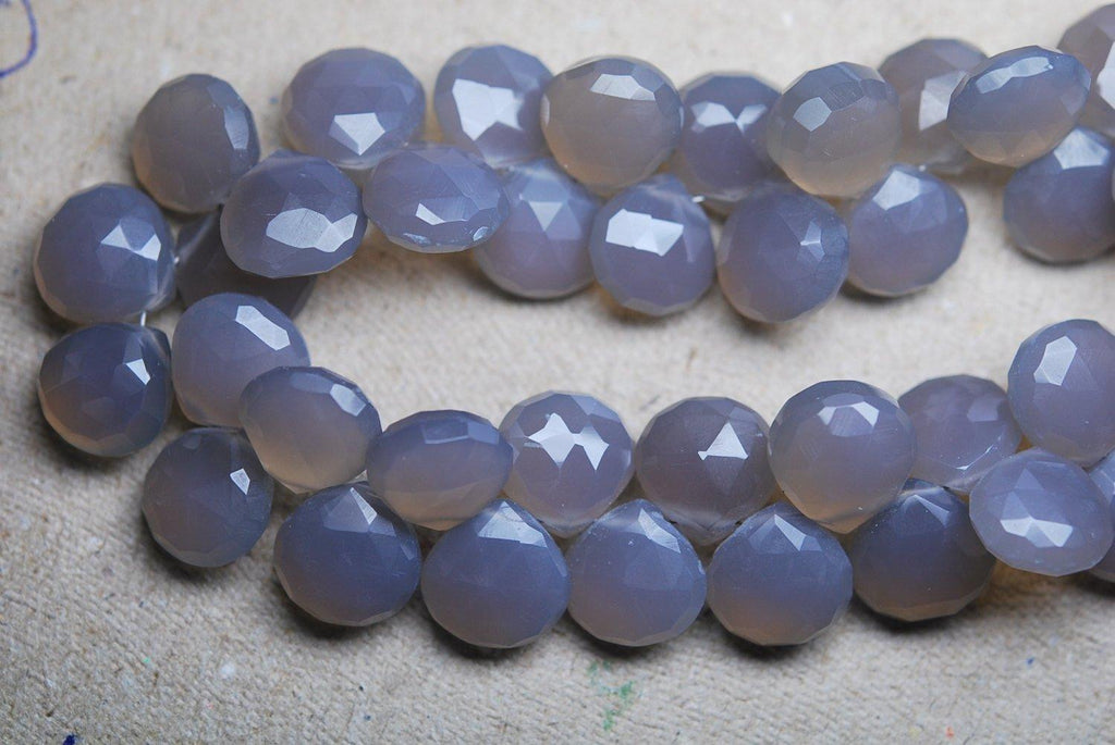 2X8 Inch Long Strand,Grey Chalcedony Faceted Heart Shape Briolettes, 10-11Superb-Finest Quality - Jalvi & Co.