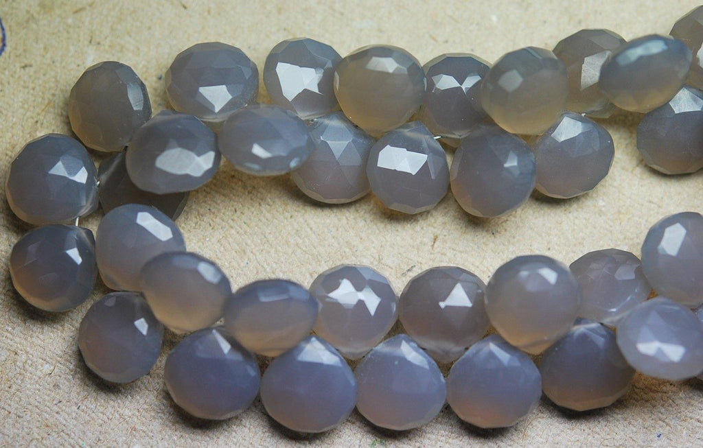 2X8 Inch Long Strand,Grey Chalcedony Faceted Heart Shape Briolettes, 10-11Superb-Finest Quality - Jalvi & Co.