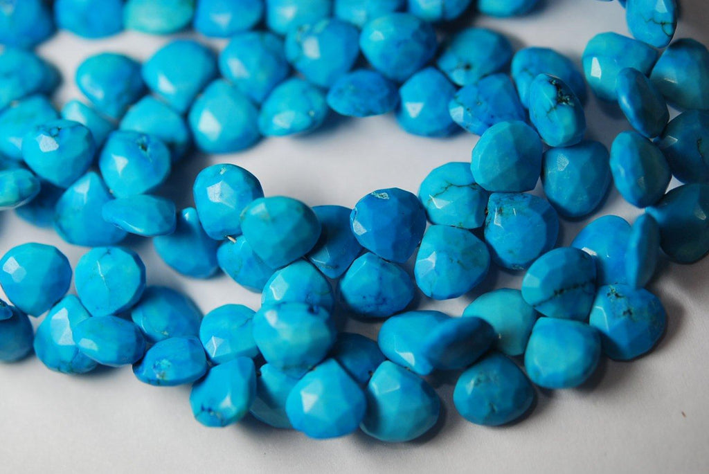 2X8 Inch Strand,Full Strand,Blue Turquoise Faceted Heart Shape Briolettes, 8-8.5mm - Jalvi & Co.