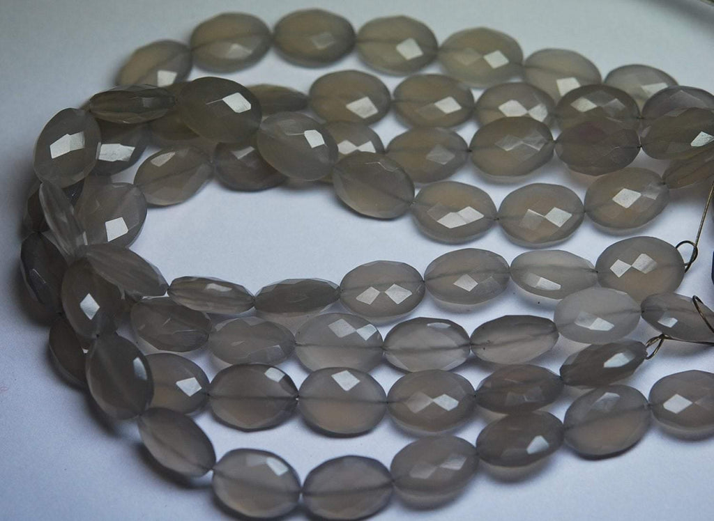 2X8 Inch Strand,Grey Chalcedony Faceted Oval Shape Nuggets Briolettes, 12-13mm Size, Wholesale Price - Jalvi & Co.