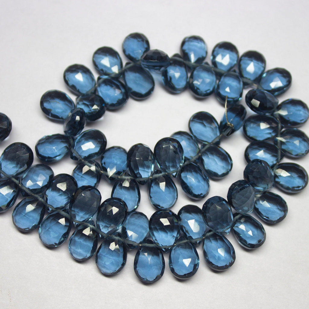 2X8 Inch Strand,Superb-Finest Quality, London Blue Quartz Faceted Pear Shape Briolettes, 7X10mm Size - Jalvi & Co.