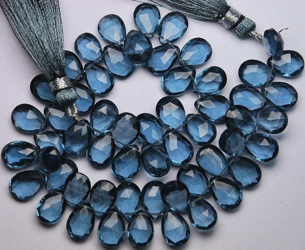 2X8 Inch Strand,Superb-Finest Quality, London Blue Quartz Faceted Pear Shape Briolettes, 7X10mm Size - Jalvi & Co.