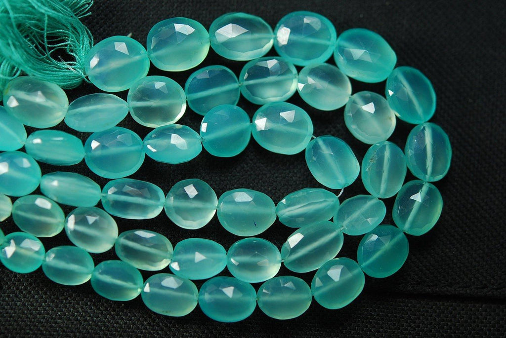 2X8 Inches, Aqua Chalcedony Faceted Oval Nuggets Shape, 12-13mm Size, Wholesale Price - Jalvi & Co.