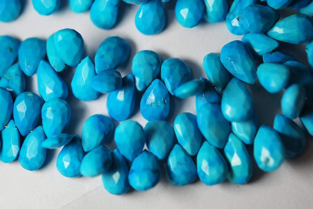 2X8 Inches Strand,Blue Turquoise Faceted Pear Shape Briolettes, 10-11mm - Jalvi & Co.