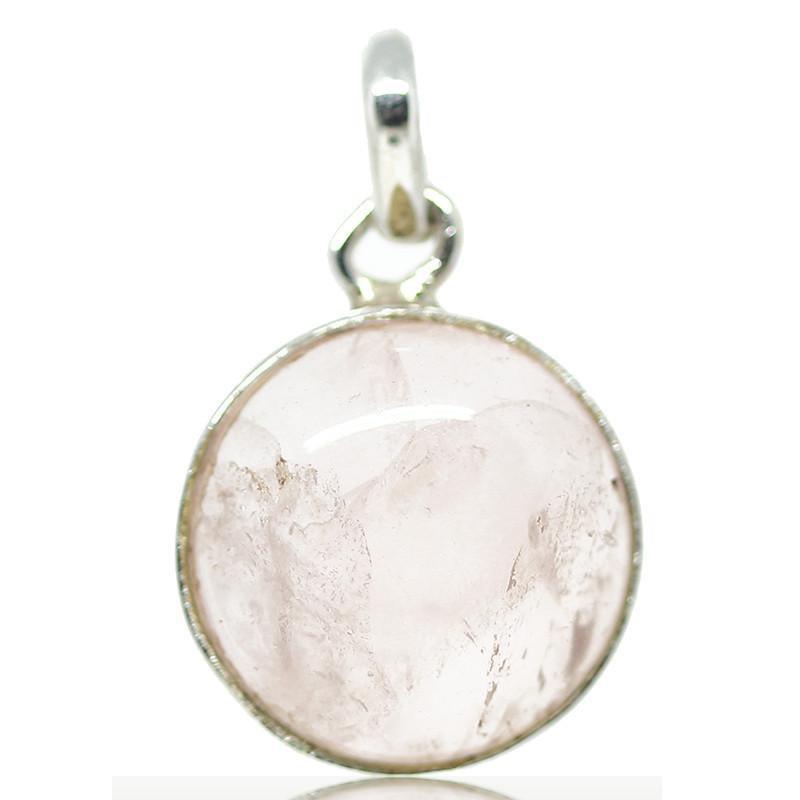 3.4g, Totally Handmade Natural Rose Quartz Round Shape 925 Sterling Silver Pendant - Jalvi & Co.