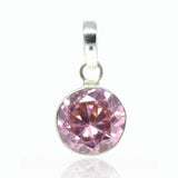 3.4g, Totally Handmade Pink Zircon Round Shape 925 Sterling Silver Pendant, Zircon Pendant