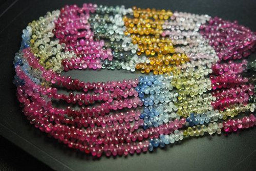 3.5 Inch Natural Multi Sapphire Micro Faceted Drops Shaped Size 4-6mm Approx - Jalvi & Co.