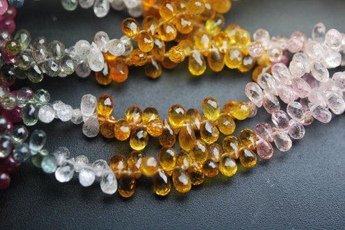 3.5 Inch Natural Multi Sapphire Micro Faceted Drops Shaped Size 4-6mm Approx - Jalvi & Co.