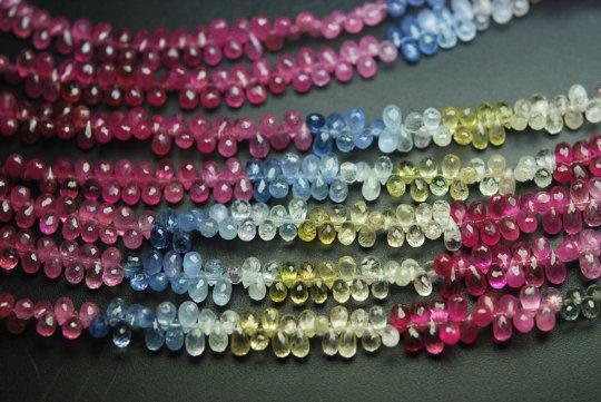 3.5 Inch Natural Multi Sapphire Micro Faceted Drops Shaped Size 4-6mm Approx - Jalvi & Co.