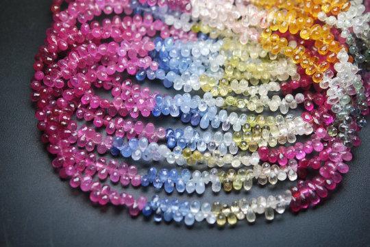 3.5 Inch Natural Multi Sapphire Micro Faceted Drops Shaped Size 4-6mm Approx - Jalvi & Co.