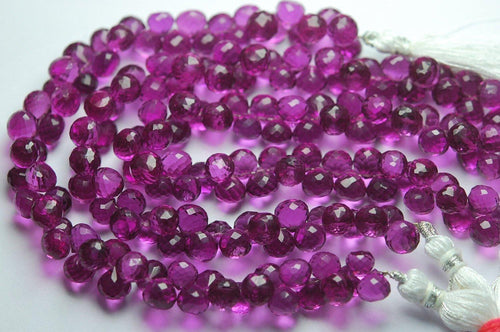 3.5 Inch Strand Rhodolite Pink Quartz Faceted Onion Shape Briolette, Size 7-8mm - Jalvi & Co.