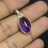 3.70gm Purple Amethyst Oval Plain Cabochon Shape 925 Sterling Silver Bezel Pendant