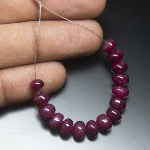 3 inch, 6-7mm, Natural Red Ruby Smooth Rondelle Shape Gemstone Beads - Jalvi & Co.