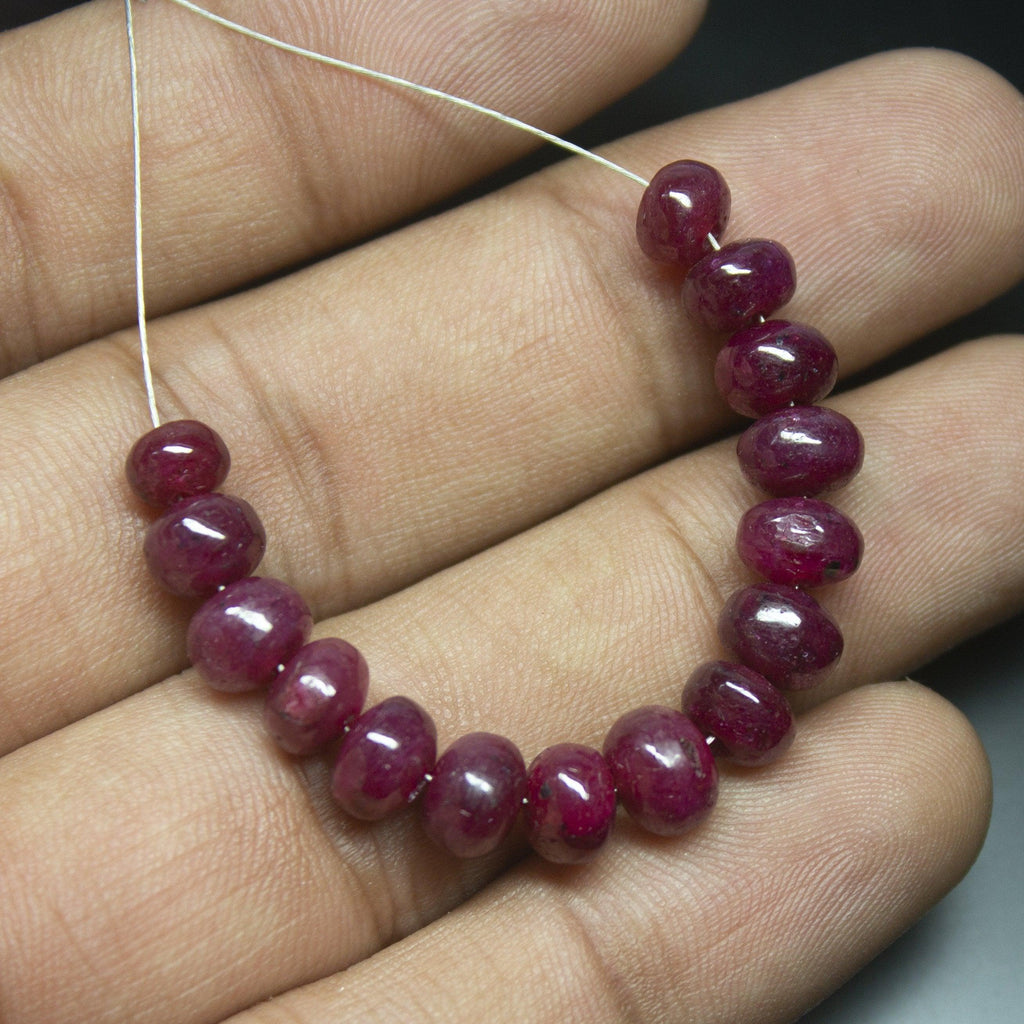 3 inch, 6-7mm, Natural Red Ruby Smooth Rondelle Shape Gemstone Beads - Jalvi & Co.
