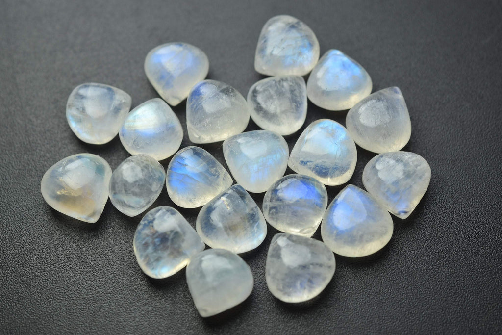 3 Match Pair Blue Flashy Smooth Heart Shape Briolette's 14mm Size Rainbow Moonstone - Jalvi & Co.