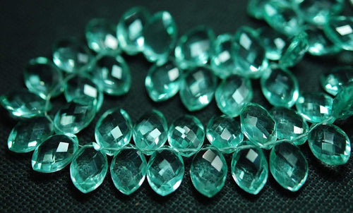 3 Match Pair, Green Amethyst Color Quartz Faceted Marquise Shape Briolette's 12X8mm Long - Jalvi & Co.