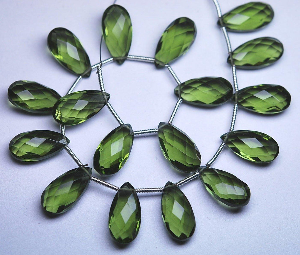 3 Match Pair, Olive Quartz Faceted Pear Shape Briolettes Calibrated Size 8X12mm - Jalvi & Co.