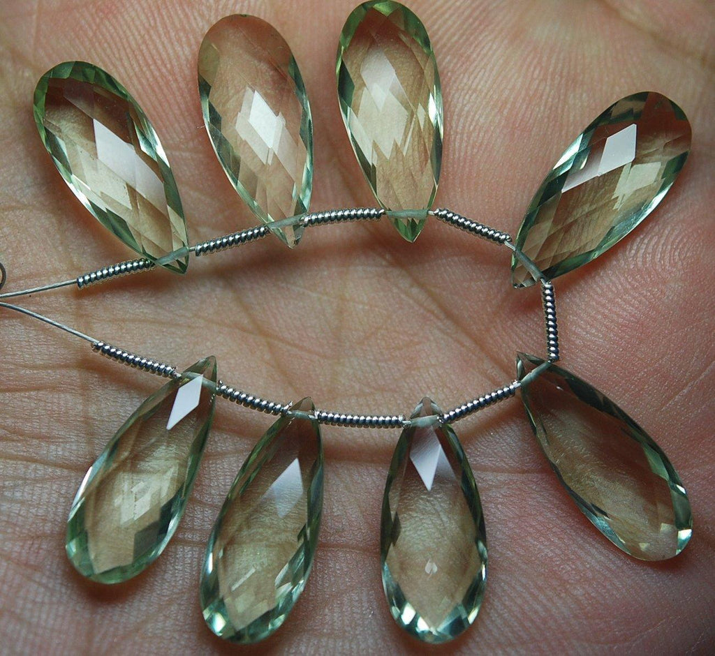 3 Match Pair, Super Rare Aaa Green Amethyst Faceted Extra Large Long Pear Briolettes Calibrated Long Size 25mm - Jalvi & Co.