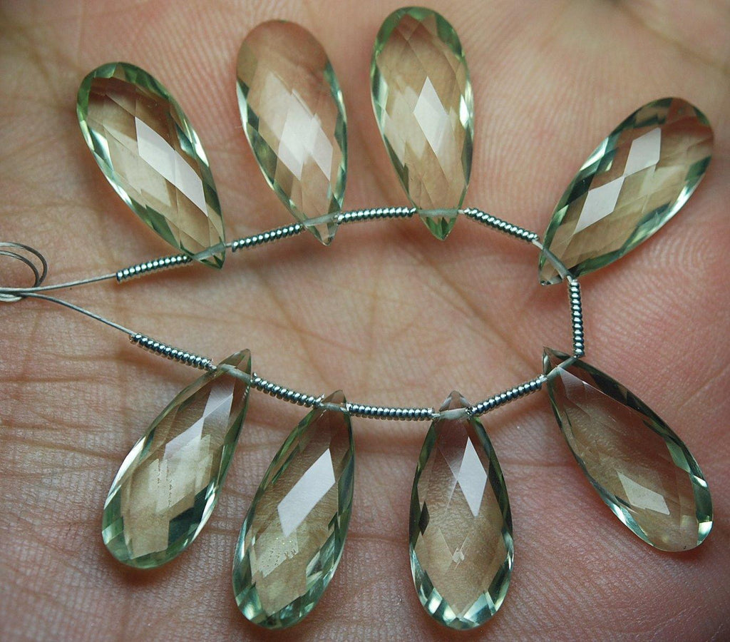 3 Match Pair, Super Rare Aaa Green Amethyst Faceted Extra Large Long Pear Briolettes Calibrated Long Size 25mm - Jalvi & Co.