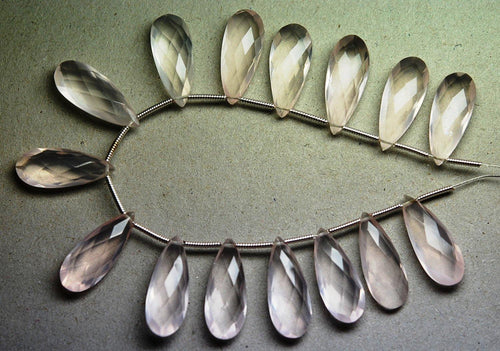 3 Match Pair, Super Rare Aaa Rose Quartz Faceted Extra Large Long Pear Briolettes Calibrated Size 25X8mm - Jalvi & Co.