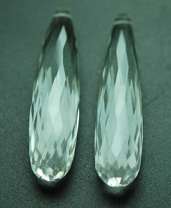 3 Match Pair,Super Finest, Super Rare, Natural Rock Crystal Quartz Faceted Drops Shape Briolettes 8X20mm - Jalvi & Co.