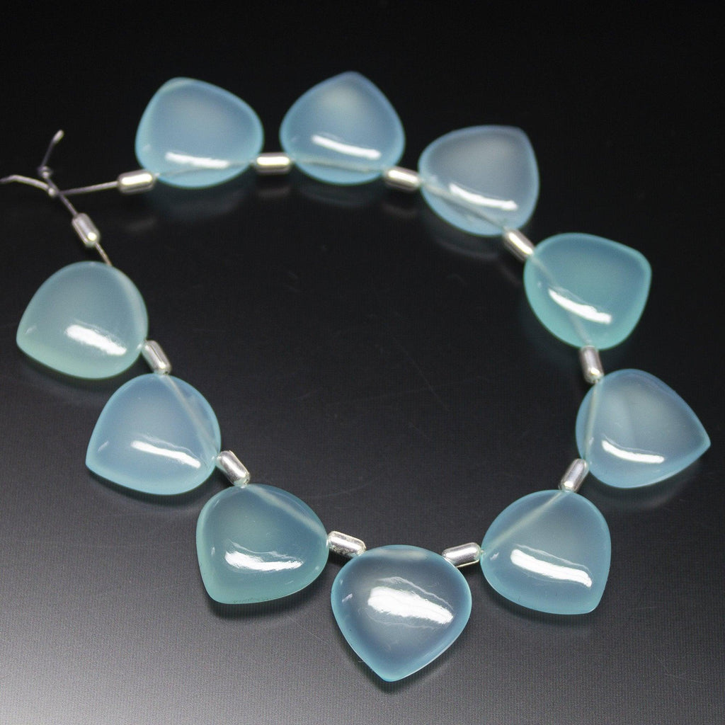 3 Matched Pair, 14mm, Aqua Chalcedony Plain Heart Drop Shape Briolettes, Bottom Side Drilled, Chalcedony Beads - Jalvi & Co.