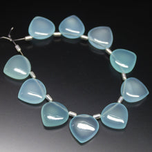 Load image into Gallery viewer, 3 Matched Pair, 14mm, Aqua Chalcedony Plain Heart Drop Shape Briolettes, Bottom Side Drilled, Chalcedony Beads - Jalvi &amp; Co.