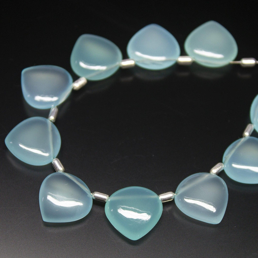 3 Matched Pair, 14mm, Aqua Chalcedony Plain Heart Drop Shape Briolettes, Bottom Side Drilled, Chalcedony Beads - Jalvi & Co.