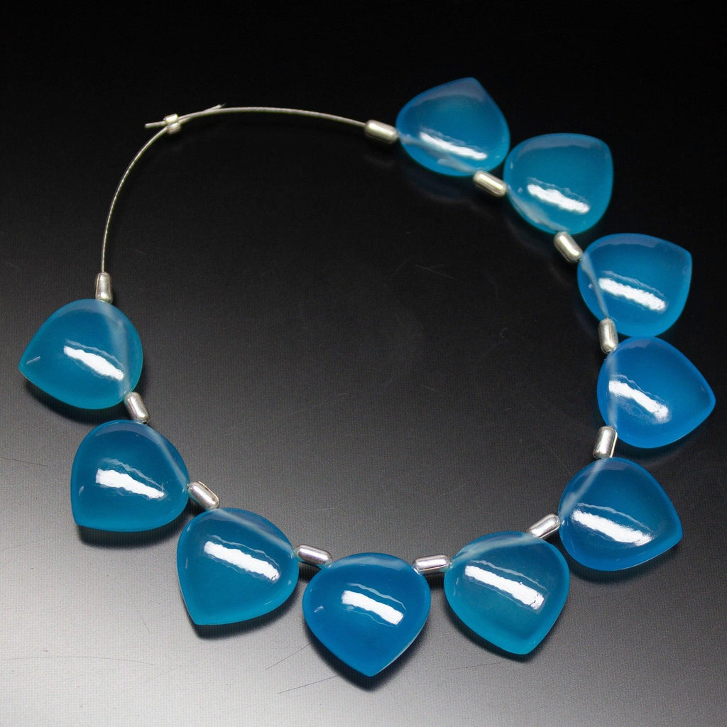 3 Matched Pair, 14mm, Blue Chalcedony Plain Heart Drop Shape Briolettes, Bottom Side Drilled, Chalcedony Beads - Jalvi & Co.