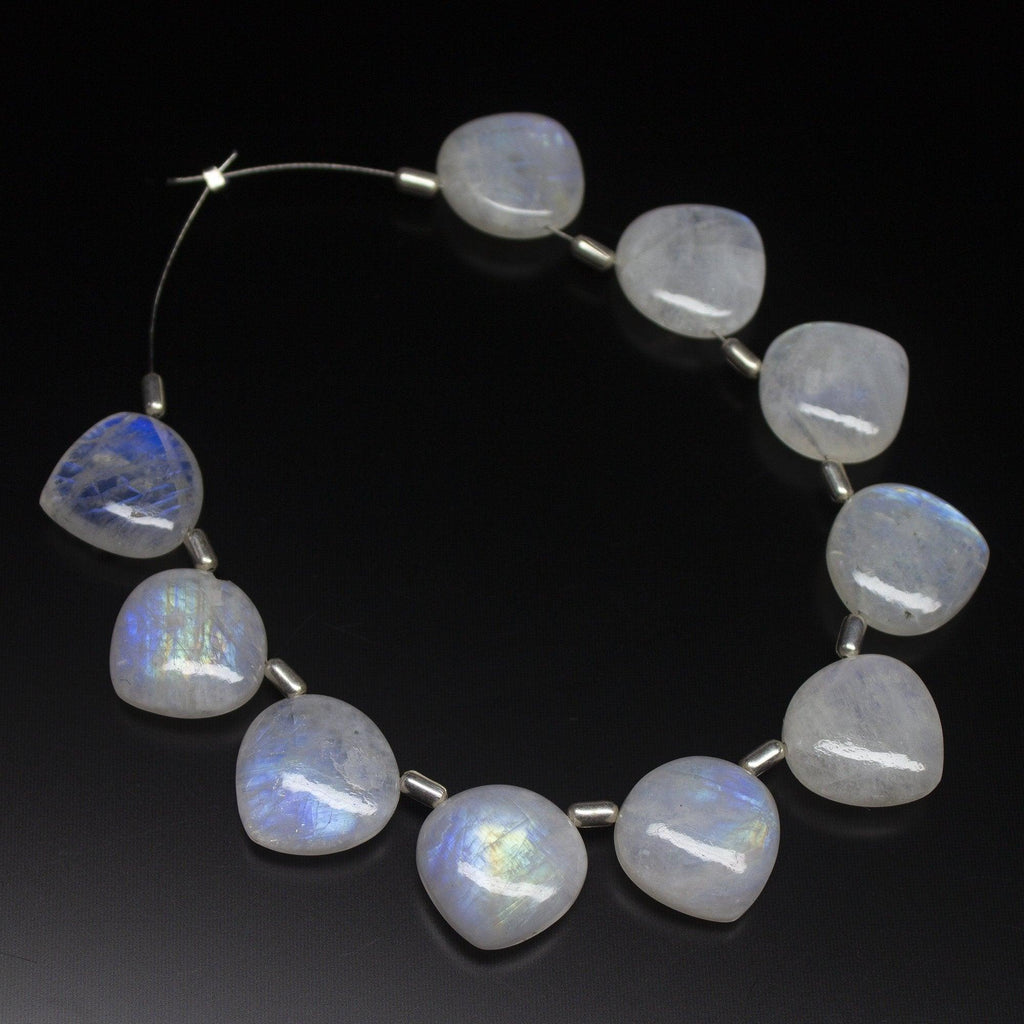 3 Matched Pair, 14mm, Rainbow Moonstone Plain Heart Drop Shape Briolettes, Bottom Side Drilled, Moonstone Beads - Jalvi & Co.