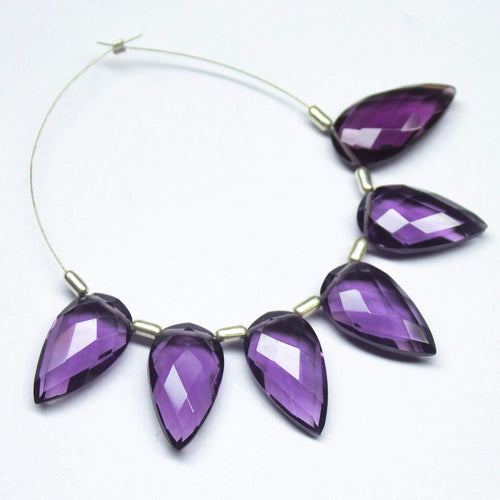 3 Matched Pair, 18mm, Purple Amethyst Quartz Faceted Pear Drop Shape Briolettes, Bottom Side Drilled, Quartz Beads - Jalvi & Co.