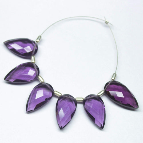 3 Matched Pair, 18mm, Purple Amethyst Quartz Faceted Pear Drop Shape Briolettes, Bottom Side Drilled, Quartz Beads - Jalvi & Co.