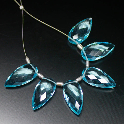 3 Matched Pair, 20mm, Sky Blue Quartz Faceted Pear Drop Shape Briolettes, Bottom Side Drilled, Quartz Beads - Jalvi & Co.