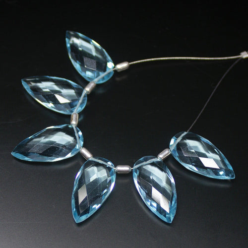 3 Matched Pair, 20mm, Sky Blue Quartz Faceted Pear Drop Shape Briolettes, Bottom Side Drilled, Quartz Beads - Jalvi & Co.