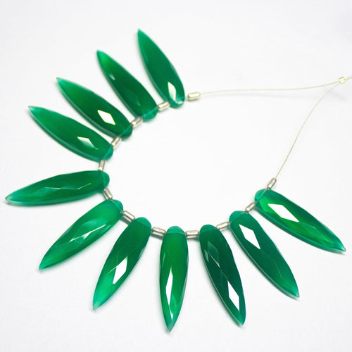 3 Matched Pair, 30mm, Green Onyx Faceted Pear Drop Shape Briolettes, Bottom Side Drilled, Onyx Beads - Jalvi & Co.