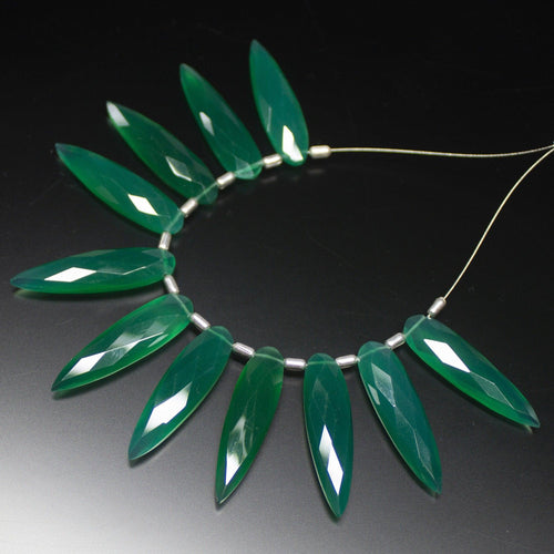 3 Matched Pair, 30mm, Green Onyx Faceted Pear Drop Shape Briolettes, Bottom Side Drilled, Onyx Beads - Jalvi & Co.