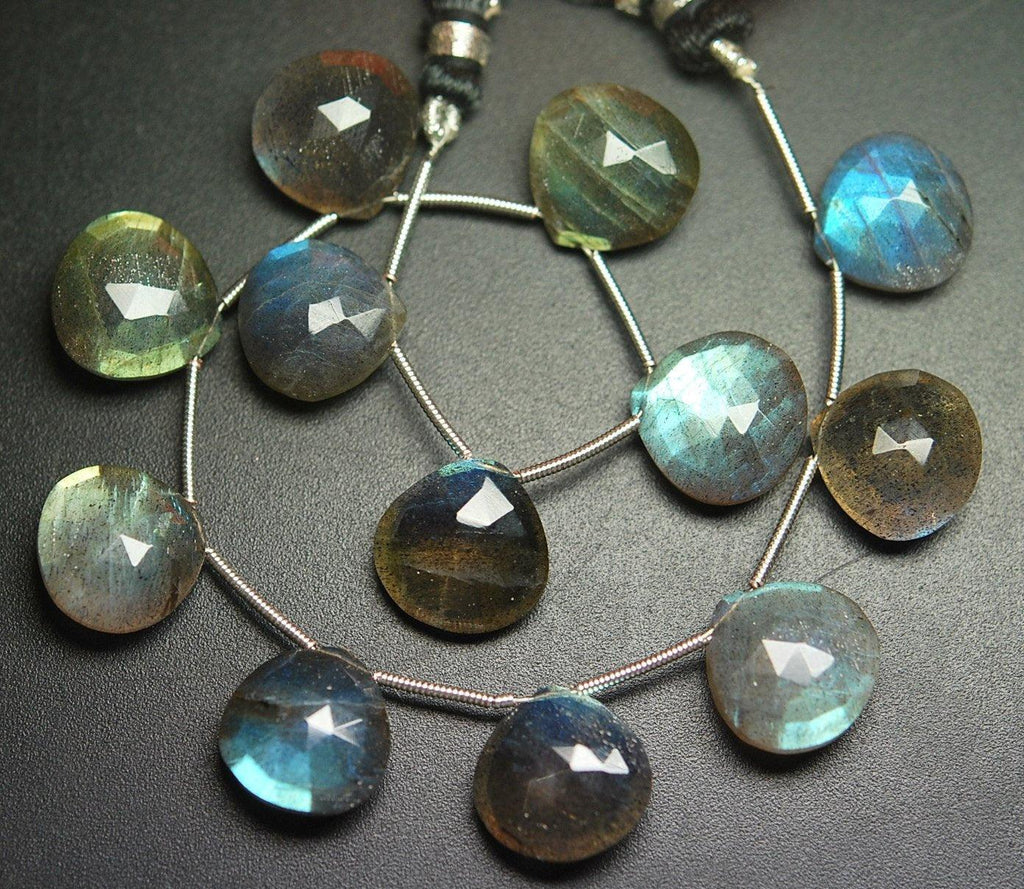 3 Matched Pair 6 Pieces Labradorite Faceted Heart Shape 14mm Size - Jalvi & Co.