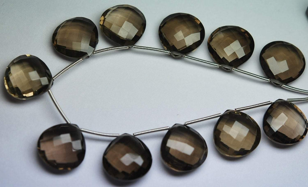 3 Matched Pair, Aaa Natural Smoky Quartz Faceted Match Heart Briolettes 16mm, Calibrated Size - Jalvi & Co.