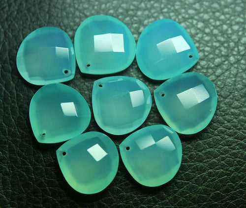 3 Matched Pair, Aaa Quality, Front Drilled Aqua Chalcedony Faceted Heart Shape Briolettes 14mm - Jalvi & Co.