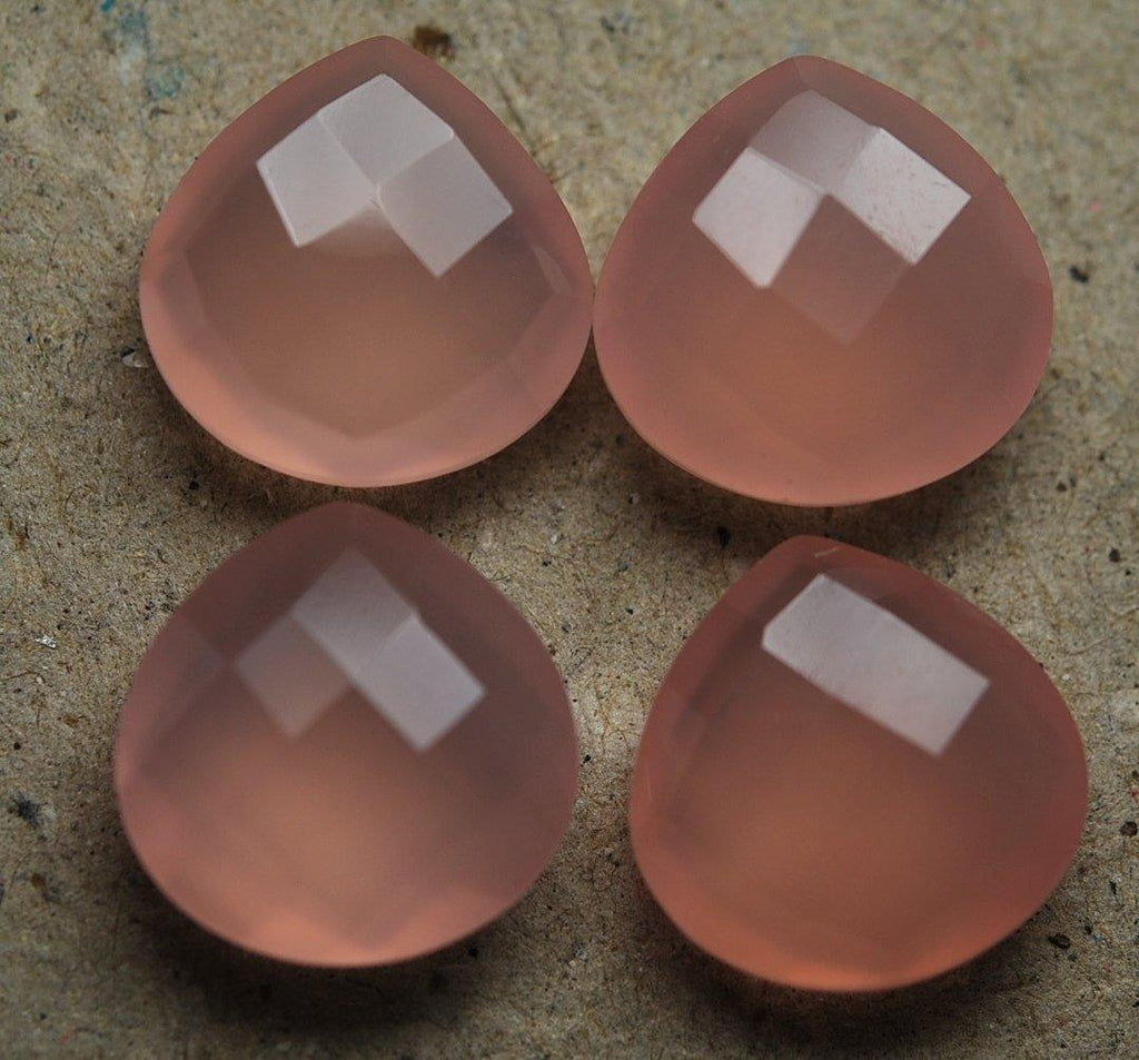 3 Matched Pair, AAA Quality, Rose Chalcedony Faceted Heart Shape Briolette's 12mm - Jalvi & Co.