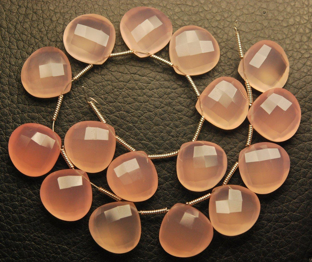 3 Matched Pair, AAA Quality, Rose Chalcedony Faceted Heart Shape Briolette's 12mm - Jalvi & Co.